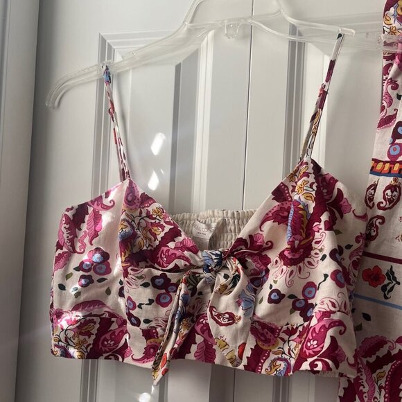 NWT Caroline Constas Linen 2 Piece Tropical Bralette Top and Skirt Set, Large - Picture 3 of 6